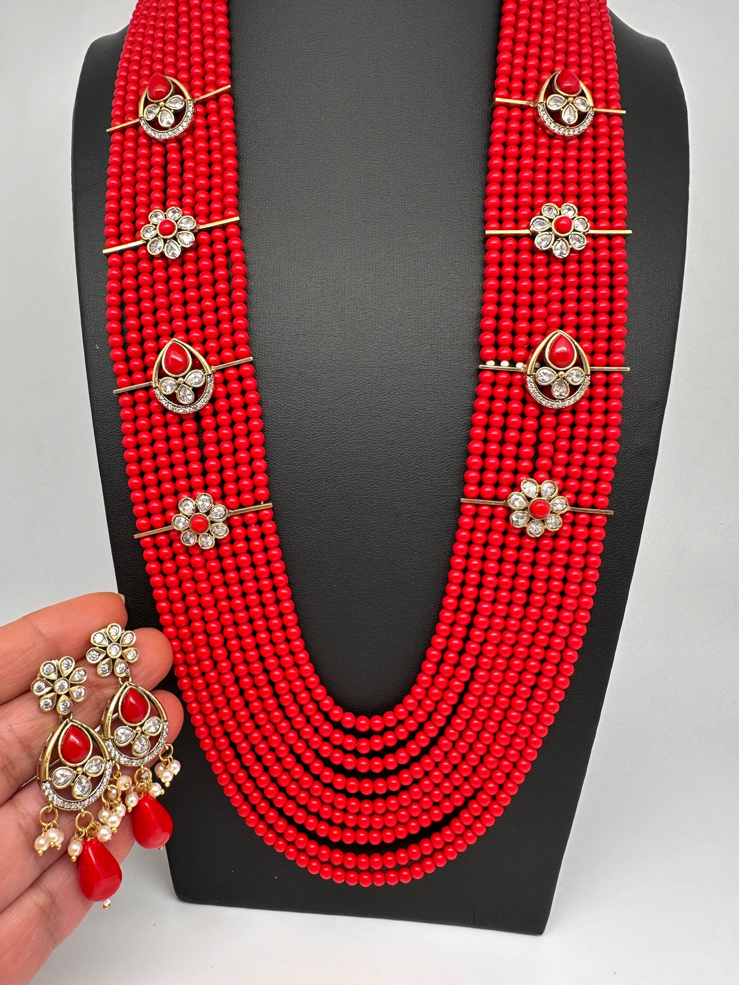 Multi Layer Onyx Beads Color Stone Necklace - Coral