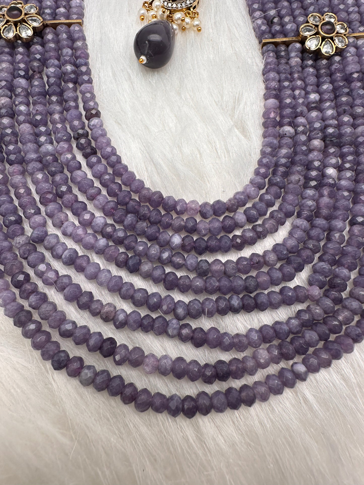 Multi Layer Onyx Beads Color Stone Necklace - Purple