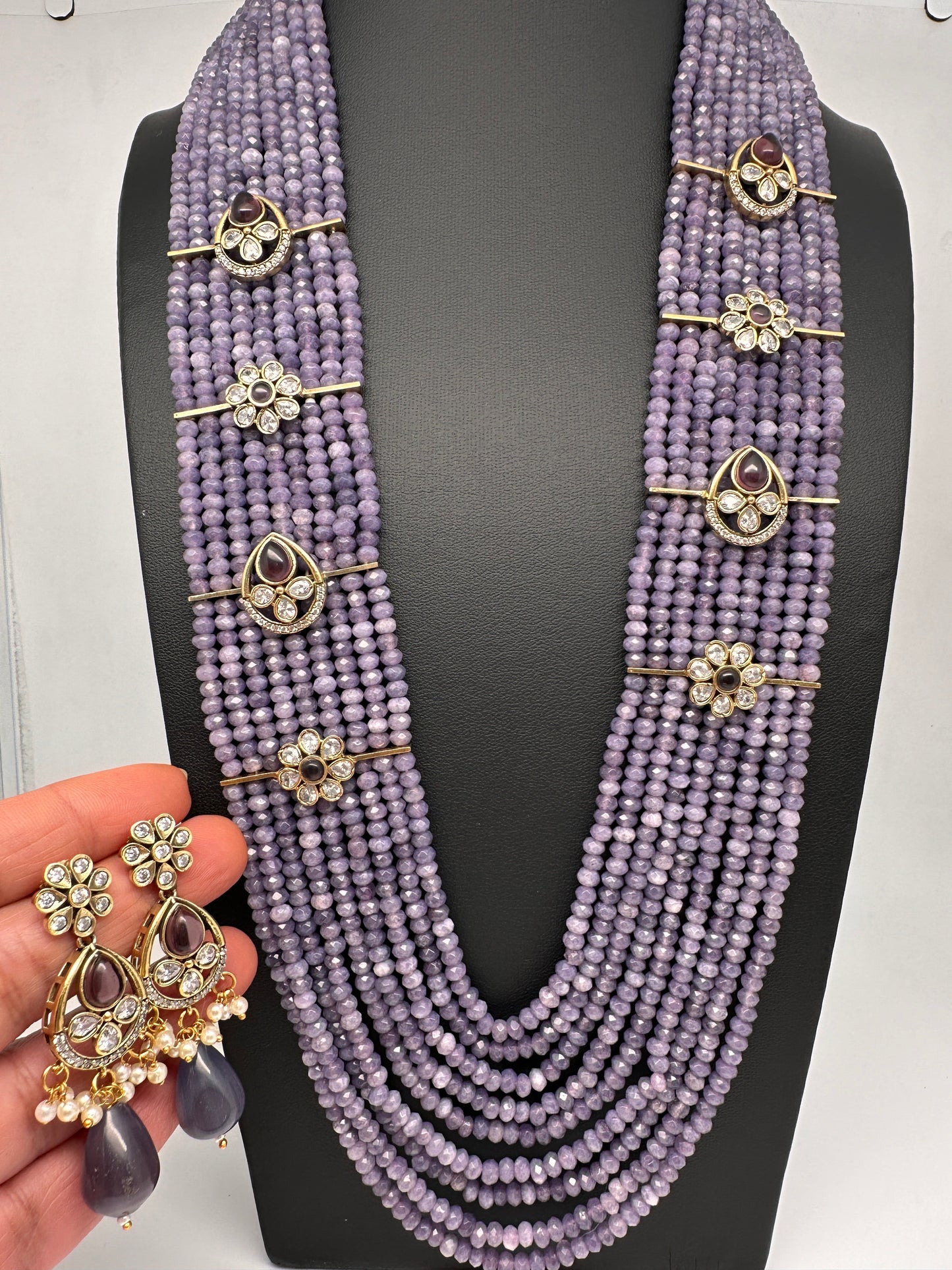 Multi Layer Onyx Beads Color Stone Necklace - Purple