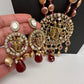 Radha Krishna Mehendi Polish Color Stone Crystal Beads Necklace - Red