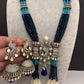 Moissanite Kundan Peacock Pattern Color Crystal Beads Necklace - Blue