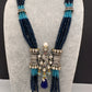 Moissanite Kundan Peacock Pattern Color Crystal Beads Necklace - Blue