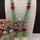 Moissanite Kundan Peacock Pattern Color Crystal Beads Necklace - LightGreen