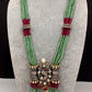 Moissanite Kundan Peacock Pattern Color Crystal Beads Necklace - LightGreen