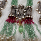 Moissanite Kundan Peacock Pattern Color Crystal Beads Necklace - LightGreen