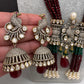 Moissanite Kundan Peacock Pattern Color Crystal Beads Necklace - Red