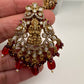 AD Kundan Goddess Lakshmi Color Monalisa Beads Necklace - Red