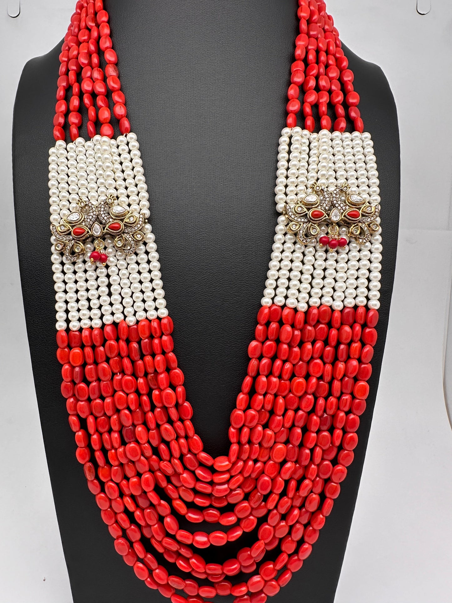 AD Color Multi Layer Beads Necklace - Coral