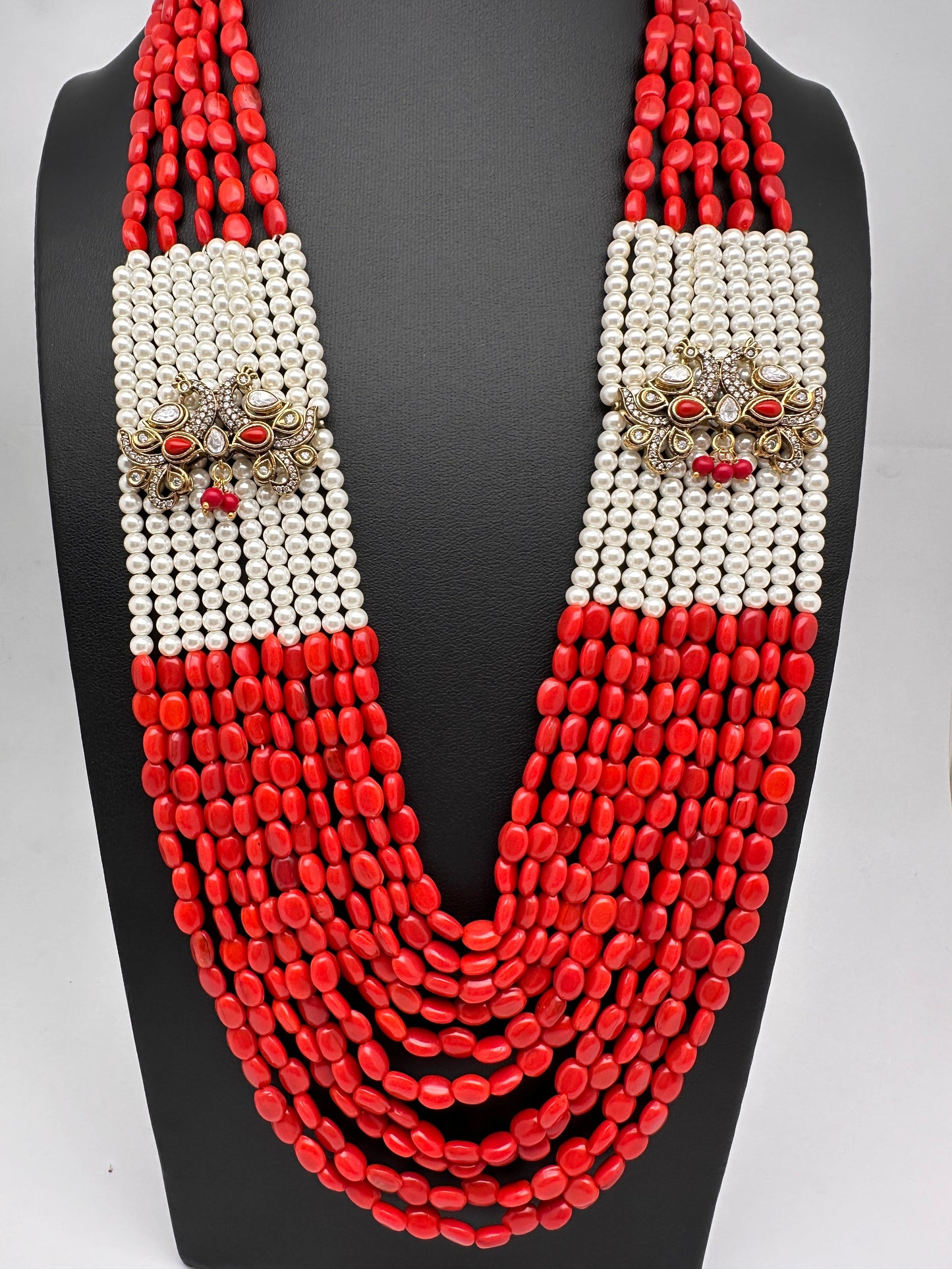 AD Color Multi Layer Beads Necklace - Coral