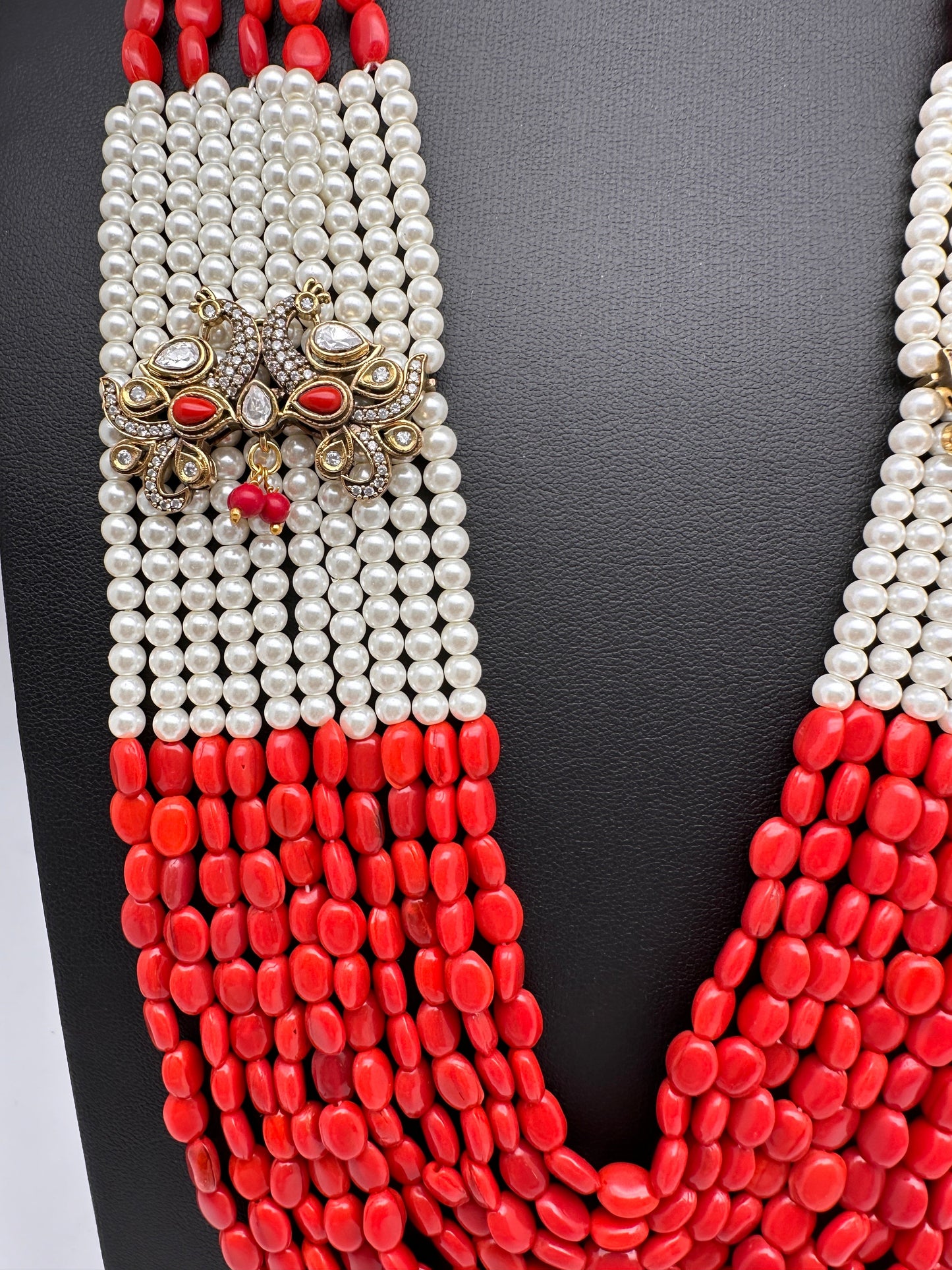 AD Color Multi Layer Beads Necklace - Coral