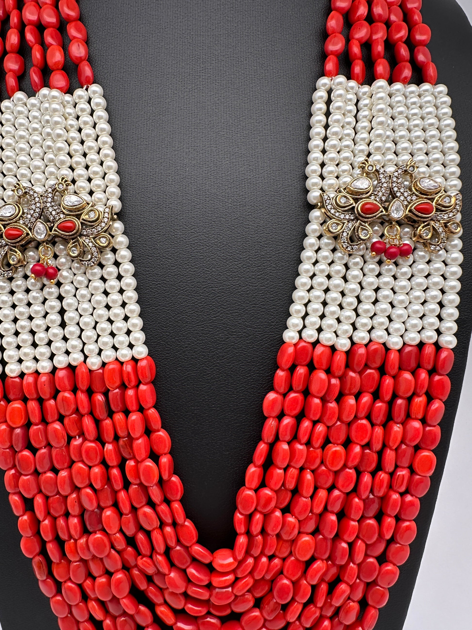 AD Color Multi Layer Beads Necklace - Coral