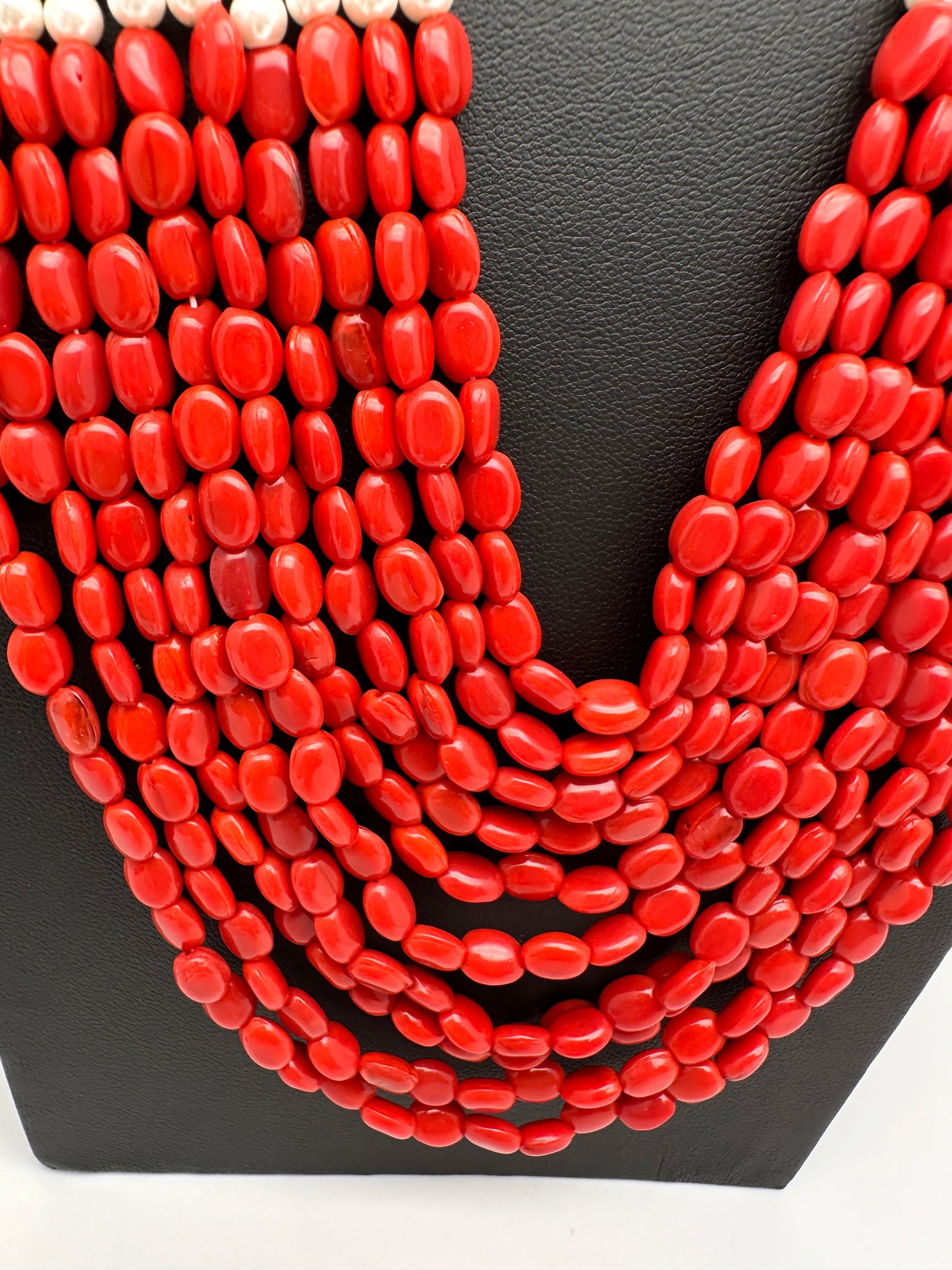 AD Color Multi Layer Beads Necklace - Coral