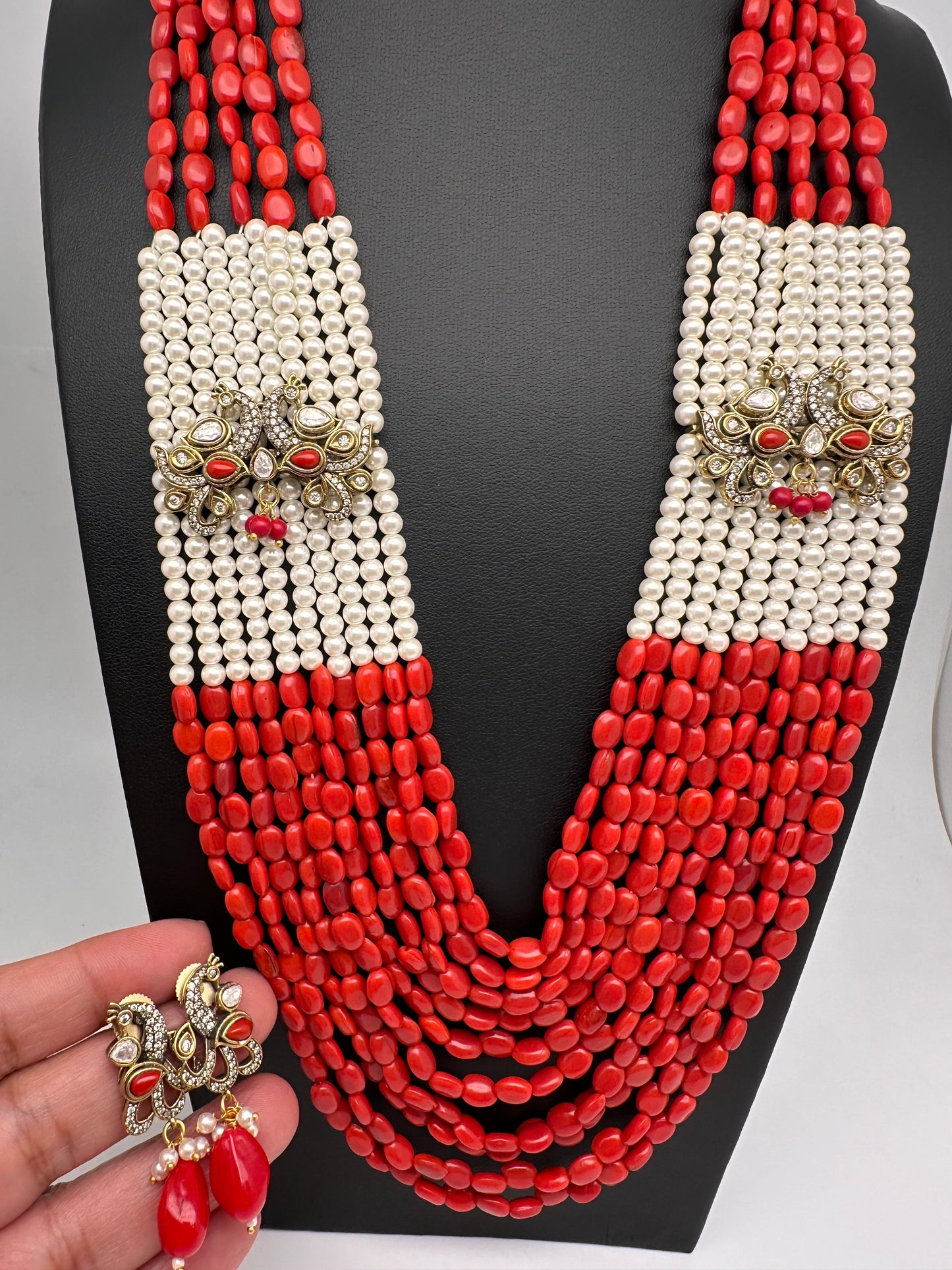 AD Color Multi Layer Beads Necklace - Coral