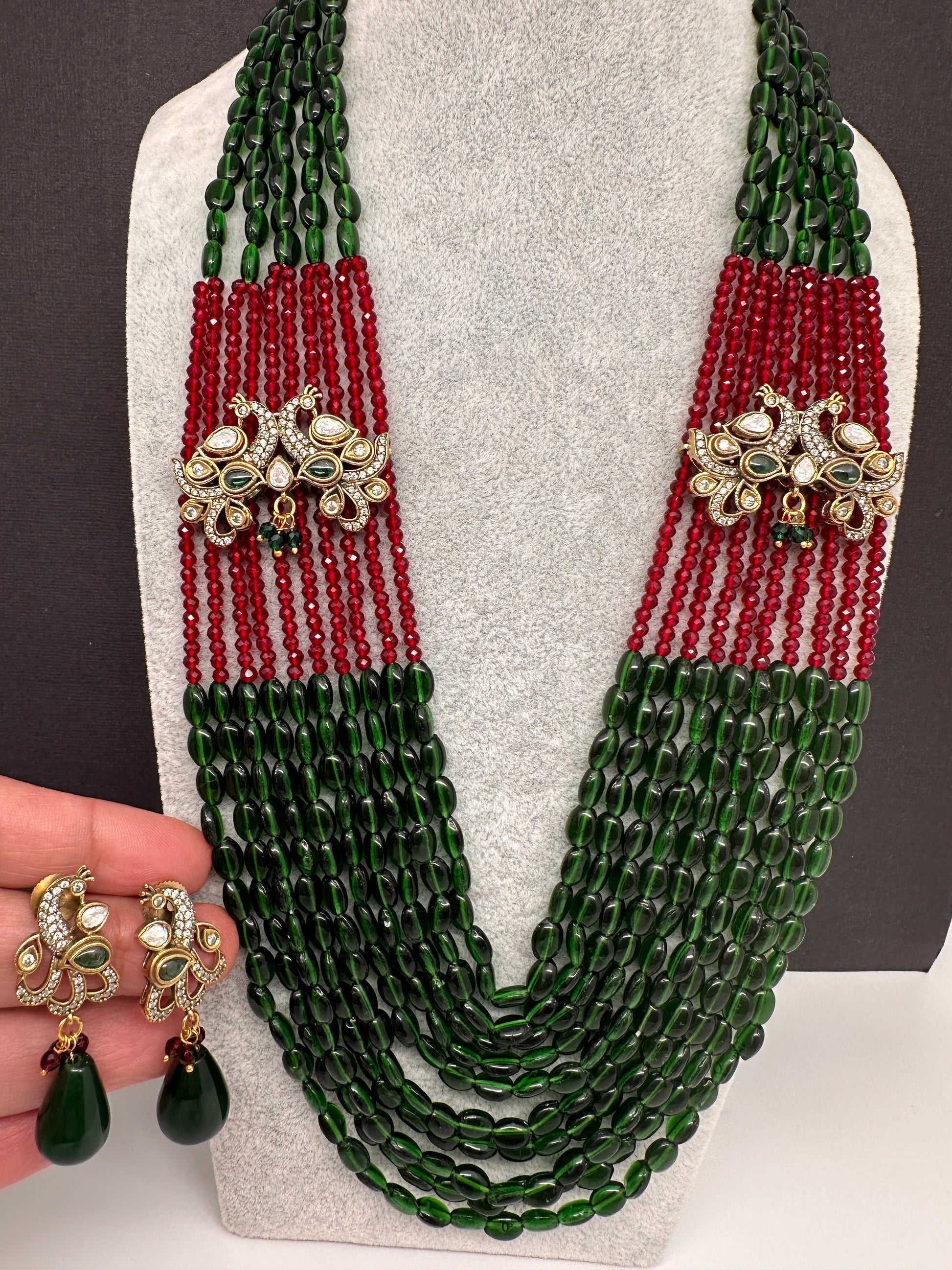 AD Color Multi Layer Beads Necklace - Green