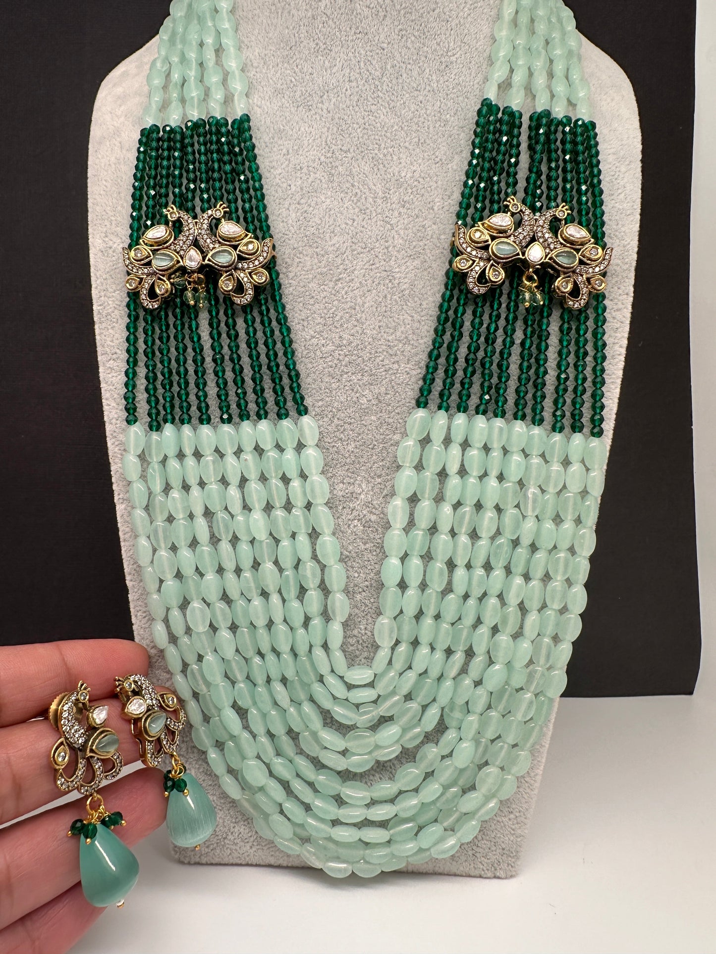 AD Color Multi Layer Beads Necklace - LightGreen