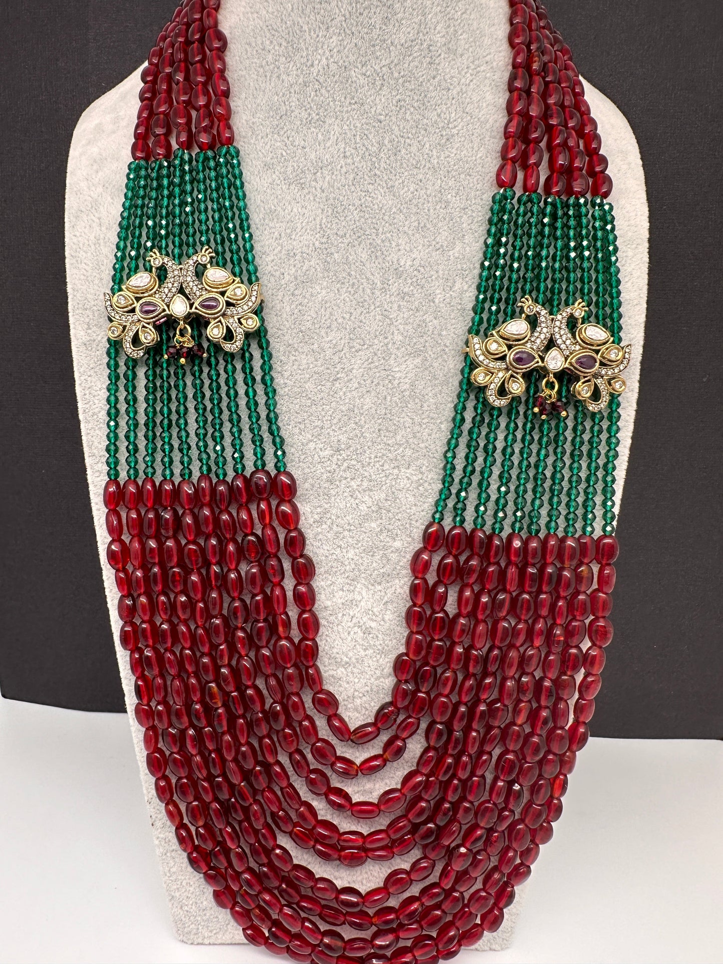 AD Color Multi Layer Beads Necklace - Red