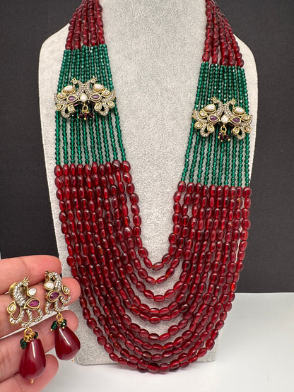 AD Color Multi Layer Beads Necklace - Red