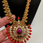 Mango Pattern Coral CZ Long Matte Ethnic Necklace