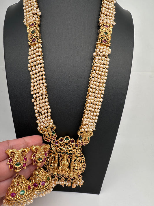 Cluster Pearls Goddess Lakshmi Matte Long Necklace