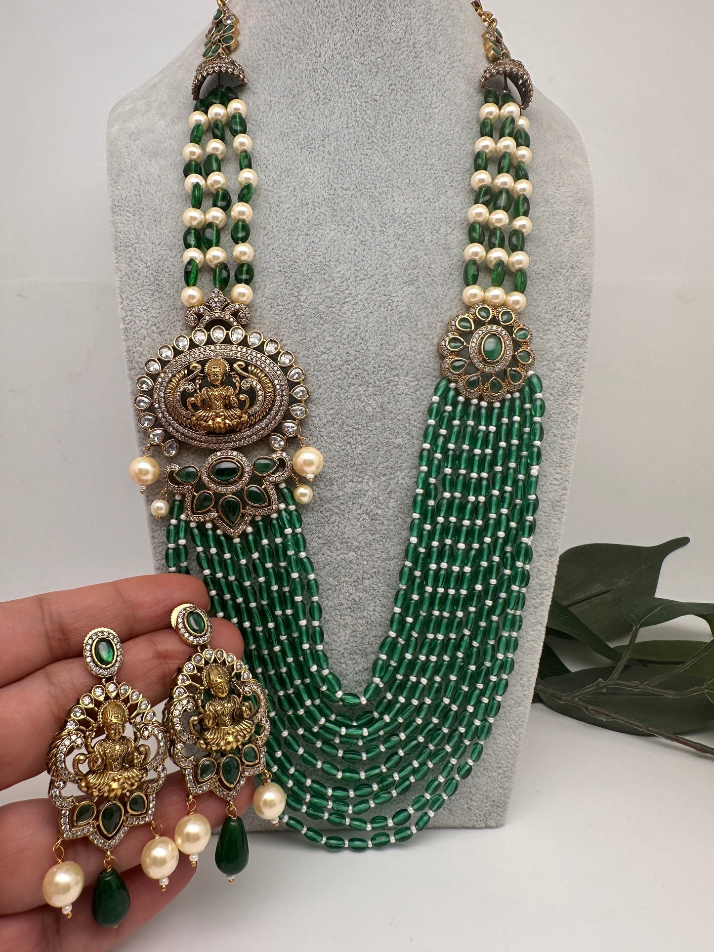 Goddess Lakshmi Color Multi Layer Beads Necklace - Green