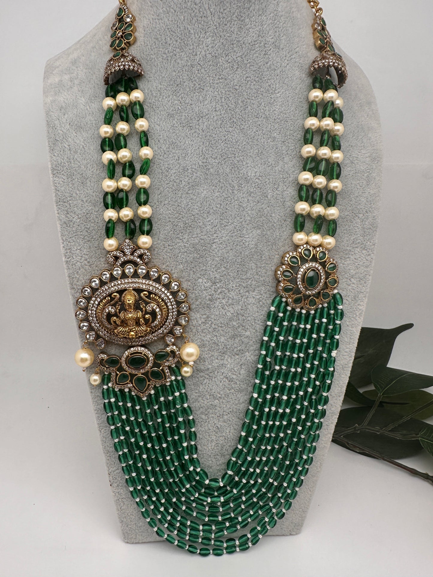 Goddess Lakshmi Color Multi Layer Beads Necklace - Green