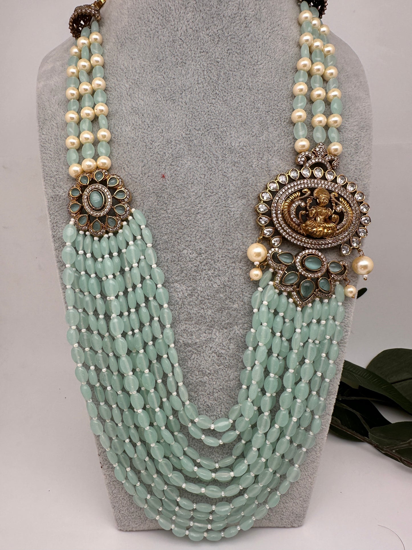 Goddess Lakshmi Color Multi Layer Beads Necklace - LightGreen