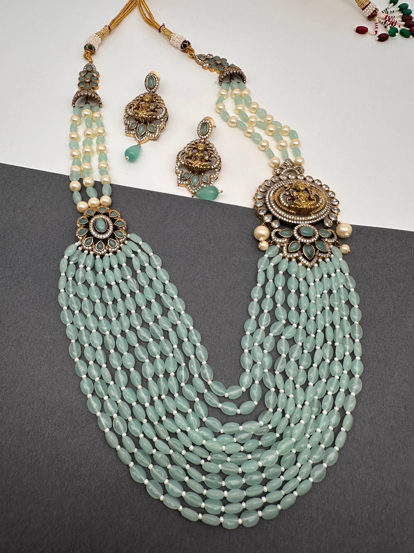 Goddess Lakshmi Color Multi Layer Beads Necklace - LightGreen