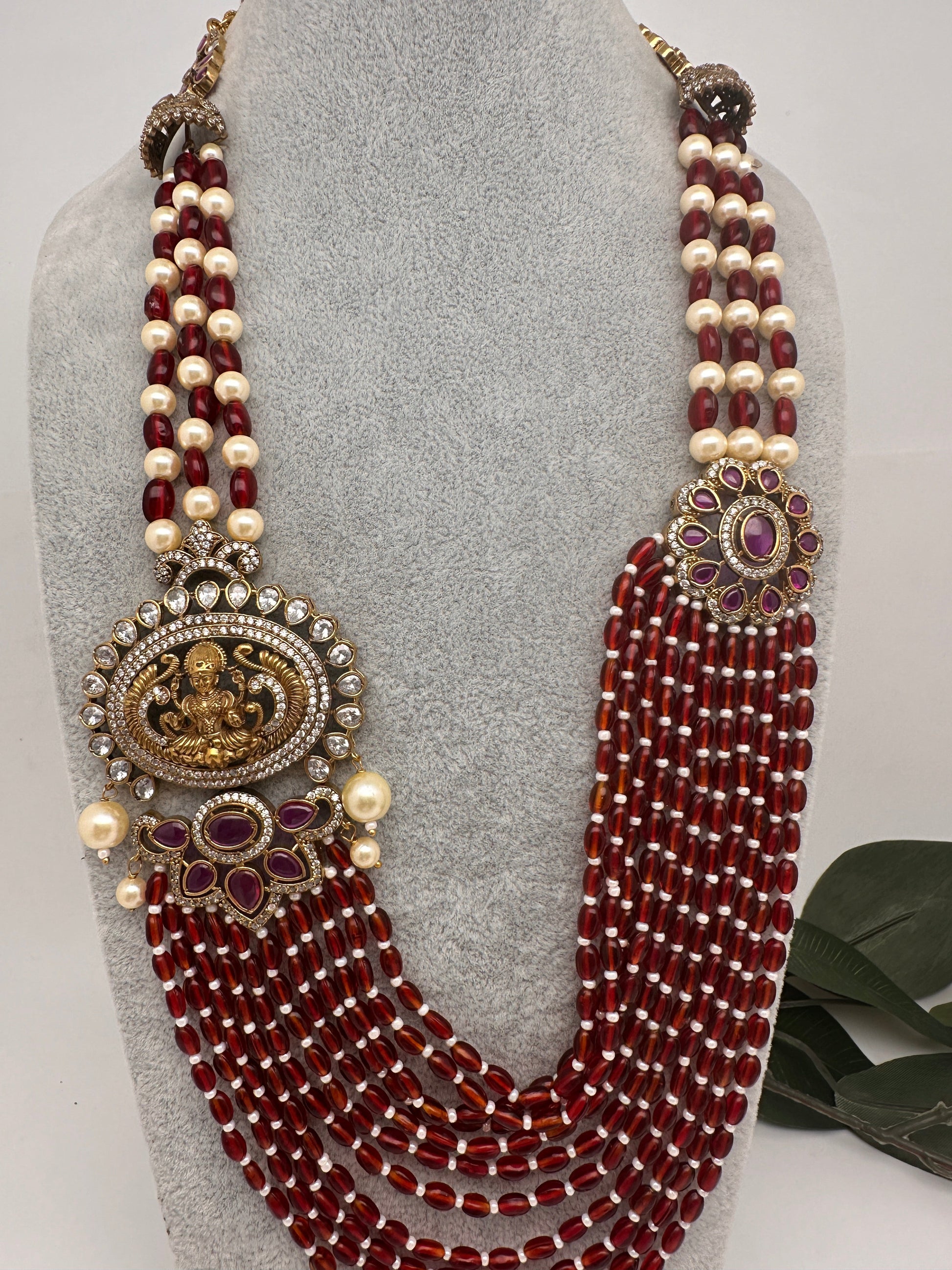 Goddess Lakshmi Color Multi Layer Beads Necklace - Red