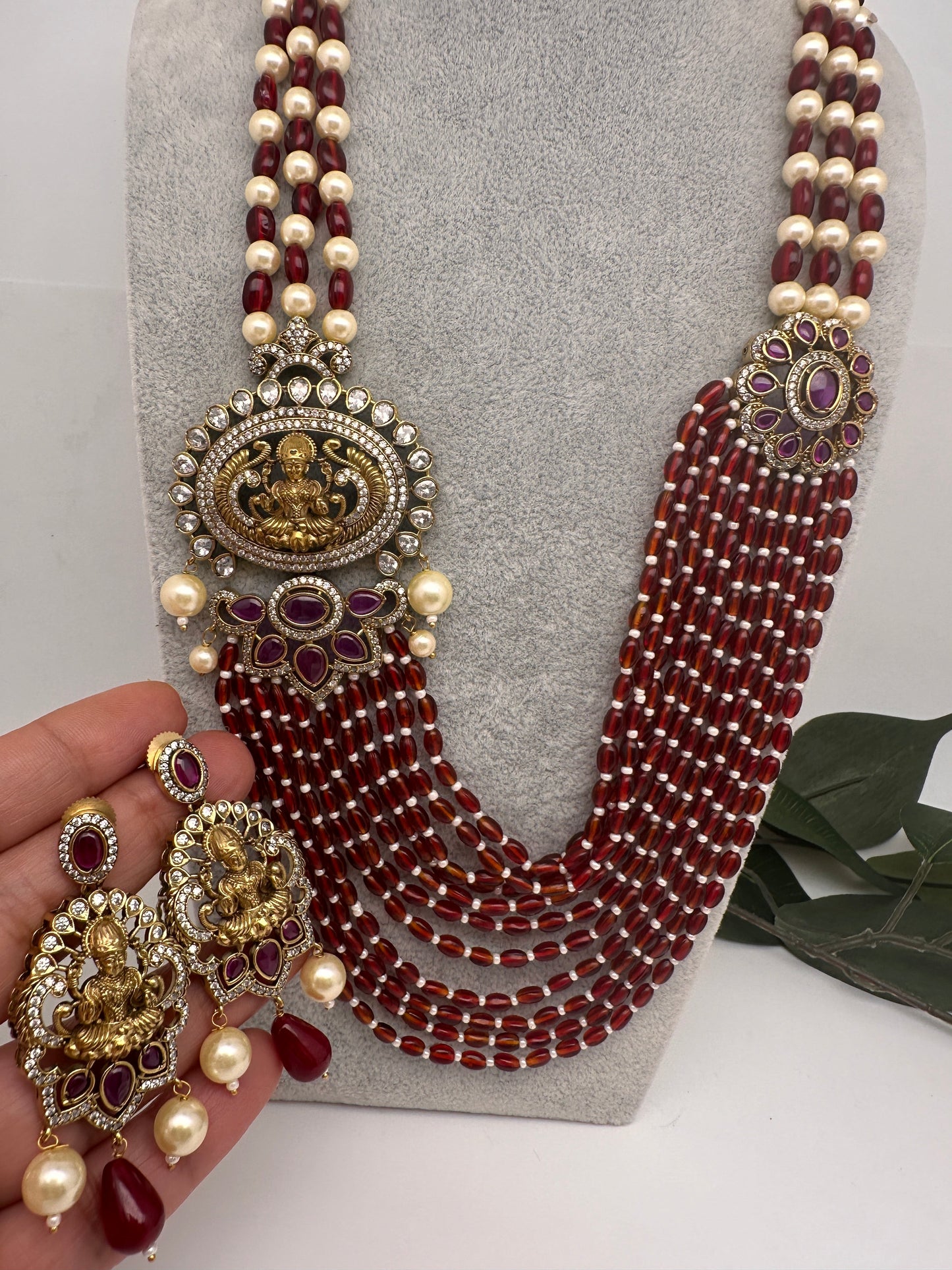 Goddess Lakshmi Color Multi Layer Beads Necklace - Red