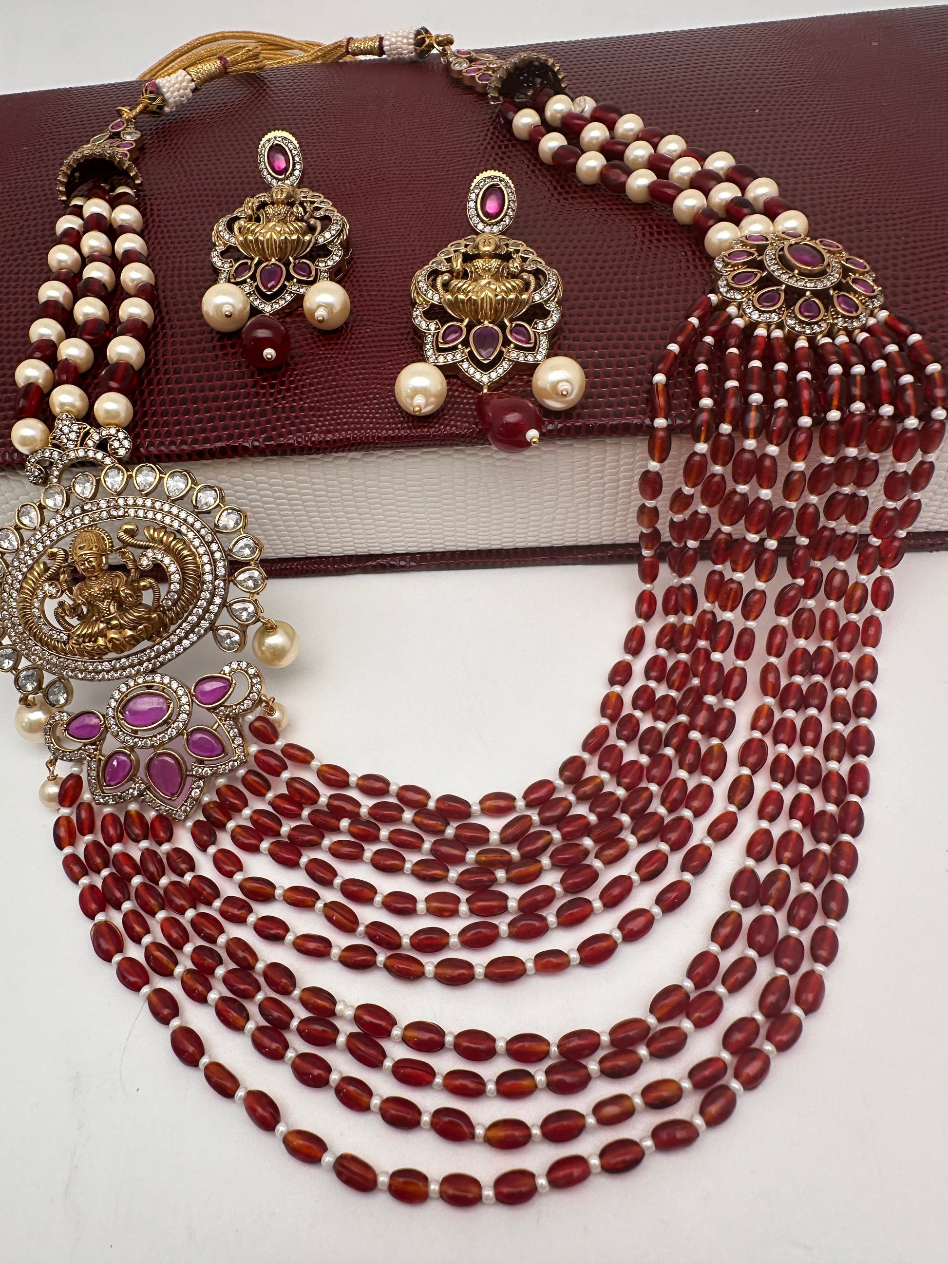 Goddess Lakshmi Color Multi Layer Beads Necklace - Red