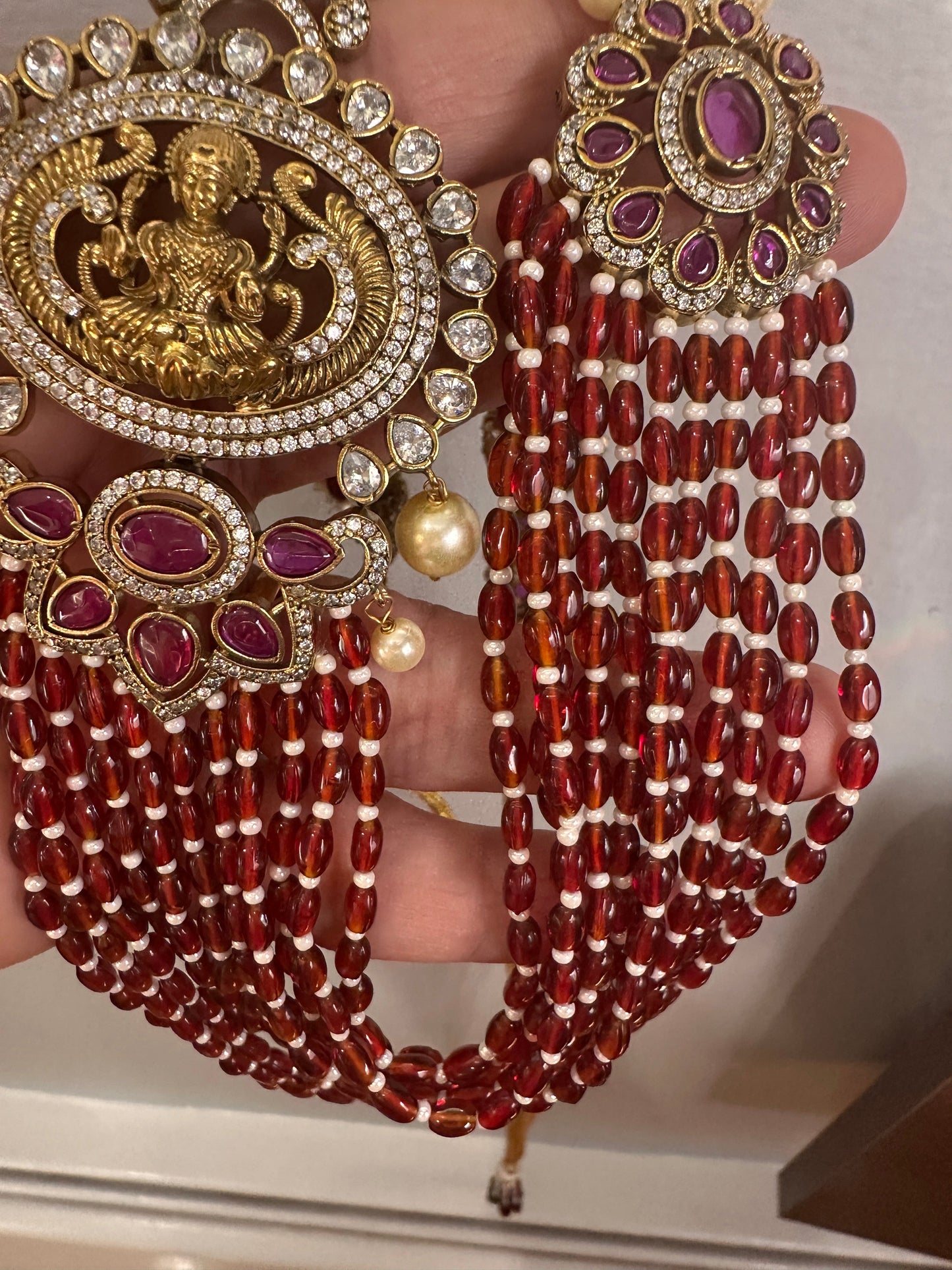 Goddess Lakshmi Color Multi Layer Beads Necklace - Red