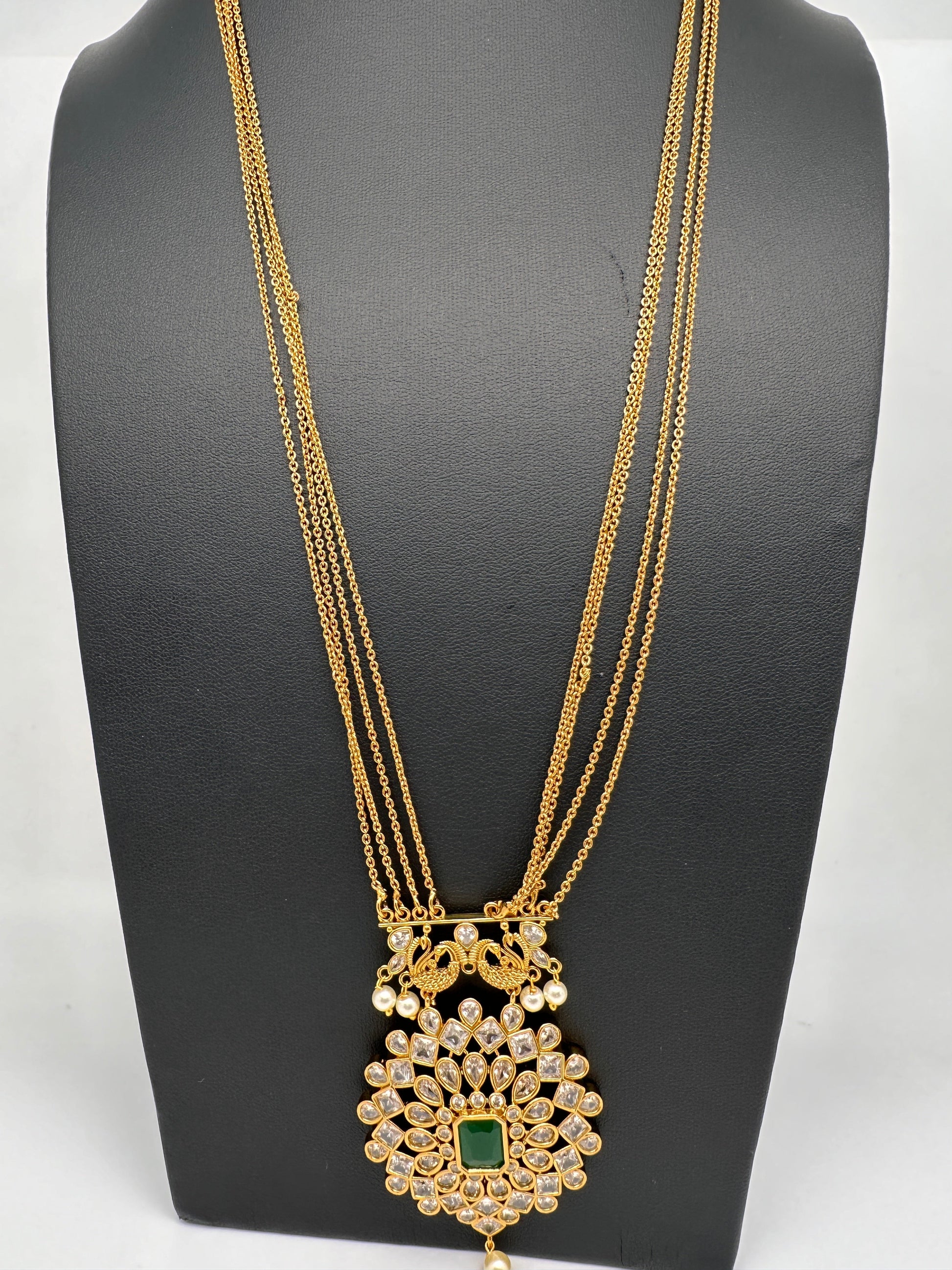 CZ Long Pendent Chain Necklace - Green