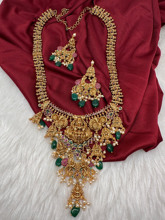 Matte Goddess Lakshmi Mala Long Necklace