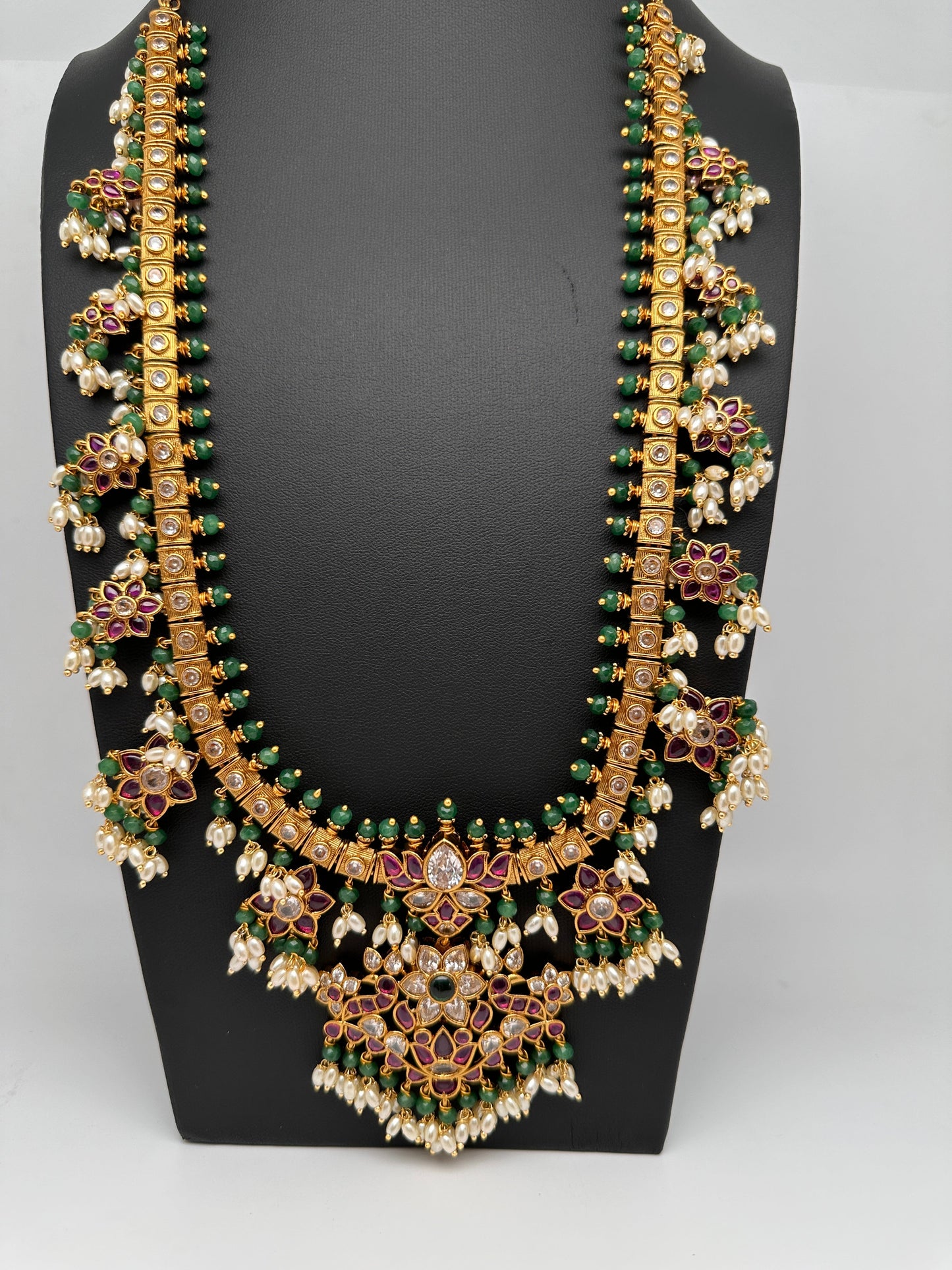 Kempu Rice Pearls Guttapusalu Long Necklace