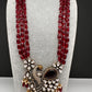 Victorian Peacock Color Multi Layer Beads Necklace - Red