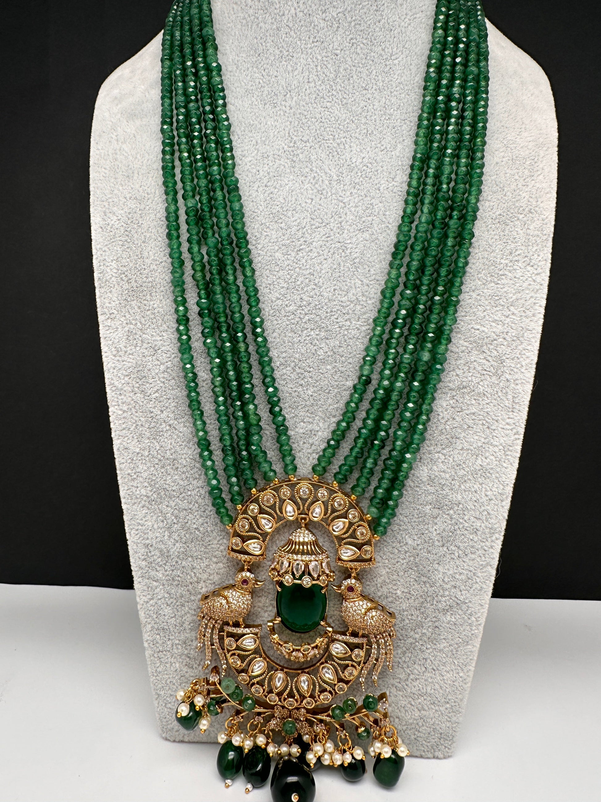 Victorian Peacock Color Multi Layer Beads Necklace - Green