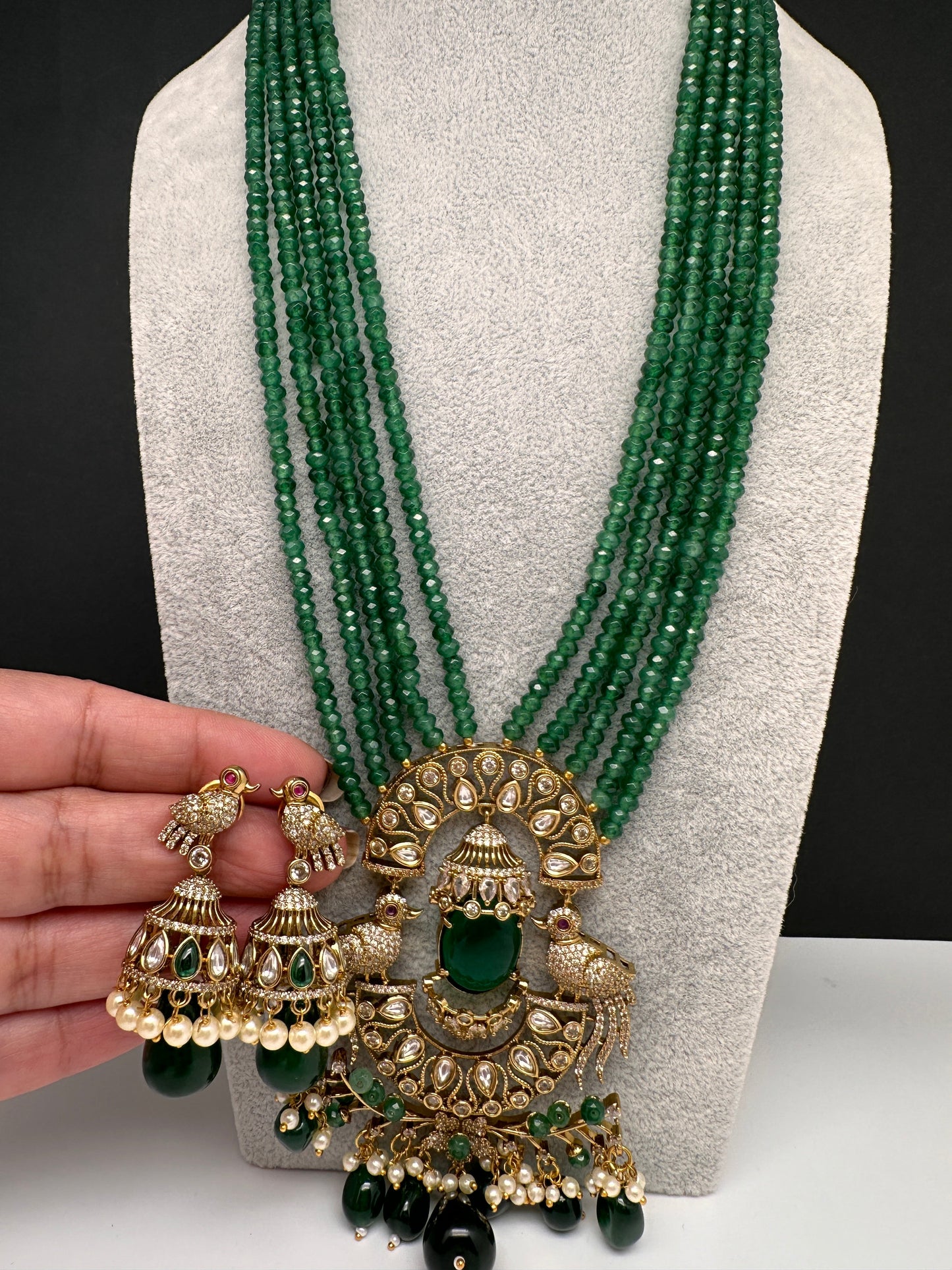 Victorian Peacock Color Multi Layer Beads Necklace - Green