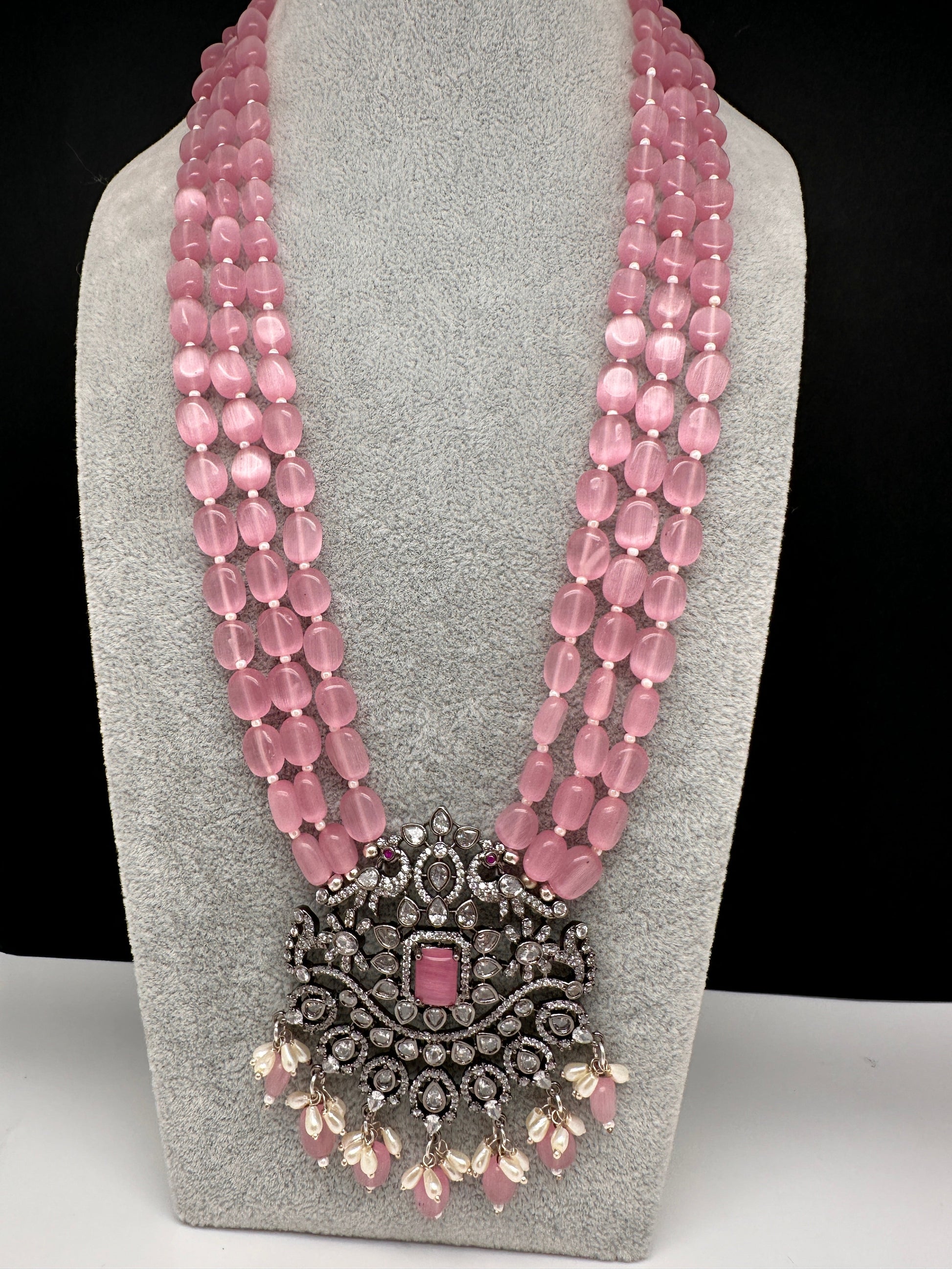 Victorian AD Color Multi Layer Monalisa Beads Necklace - Pink