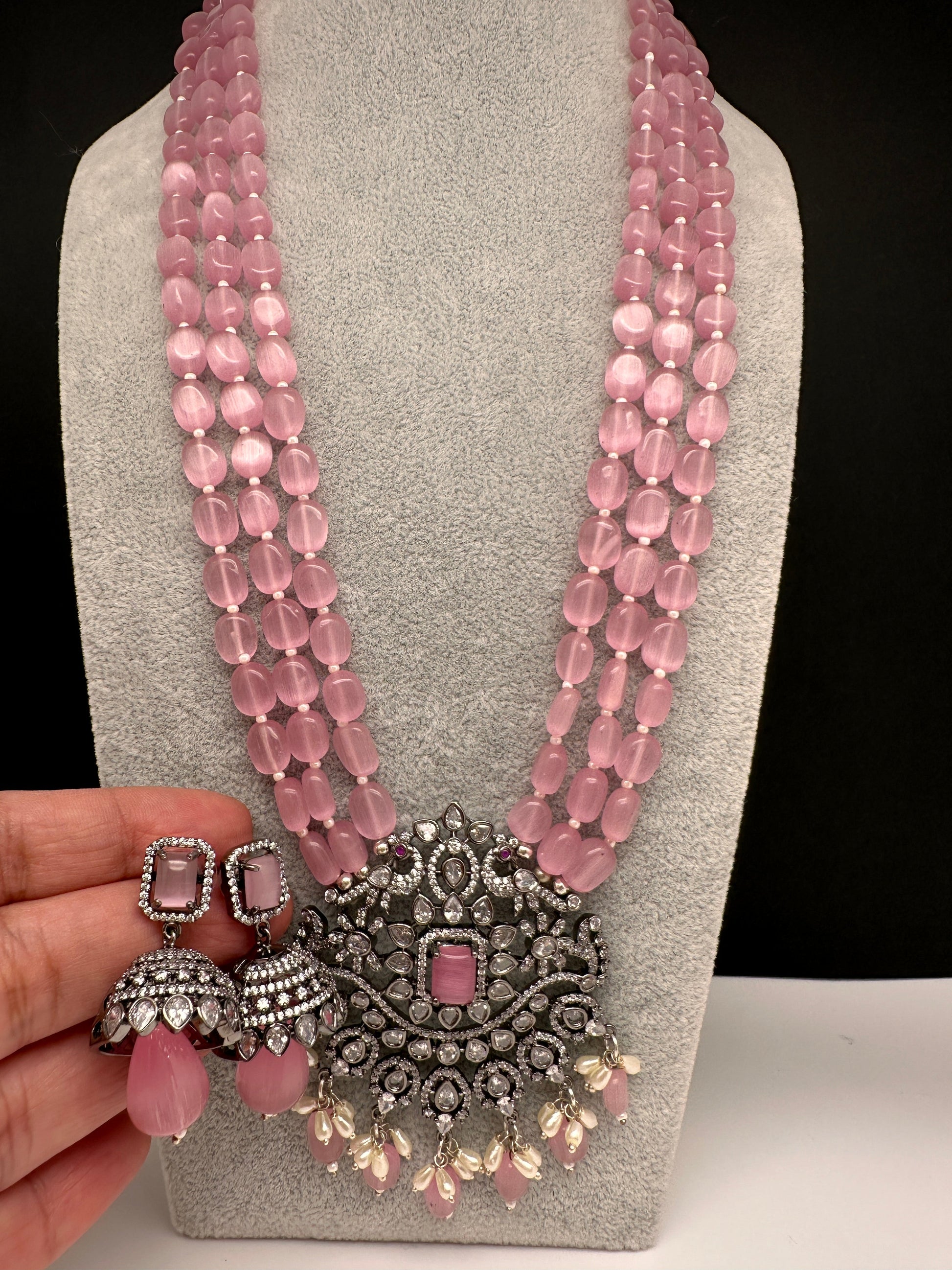 Victorian AD Color Multi Layer Monalisa Beads Necklace - Pink