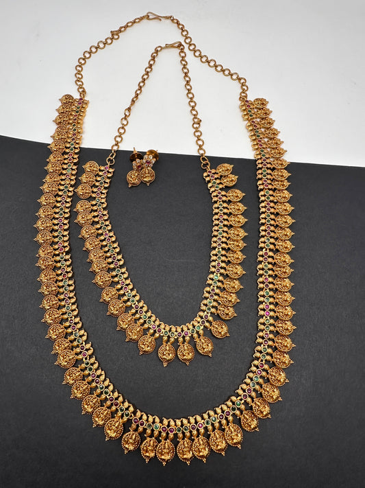 Matte Goddess Lakshmi Kassu Coins Combo Necklace