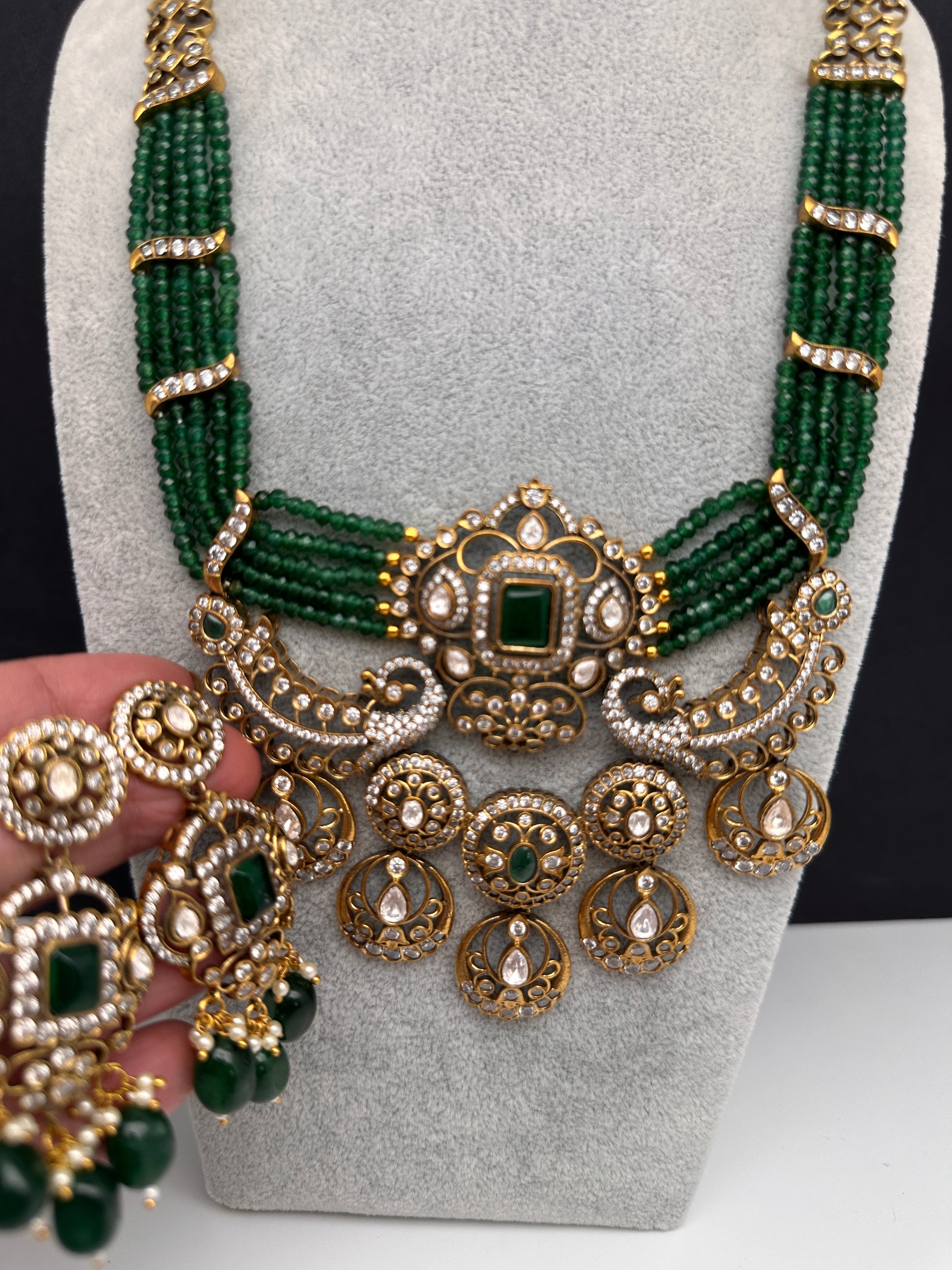 Victorian Kundan  Color Multi Layer  Beads Necklace - Green