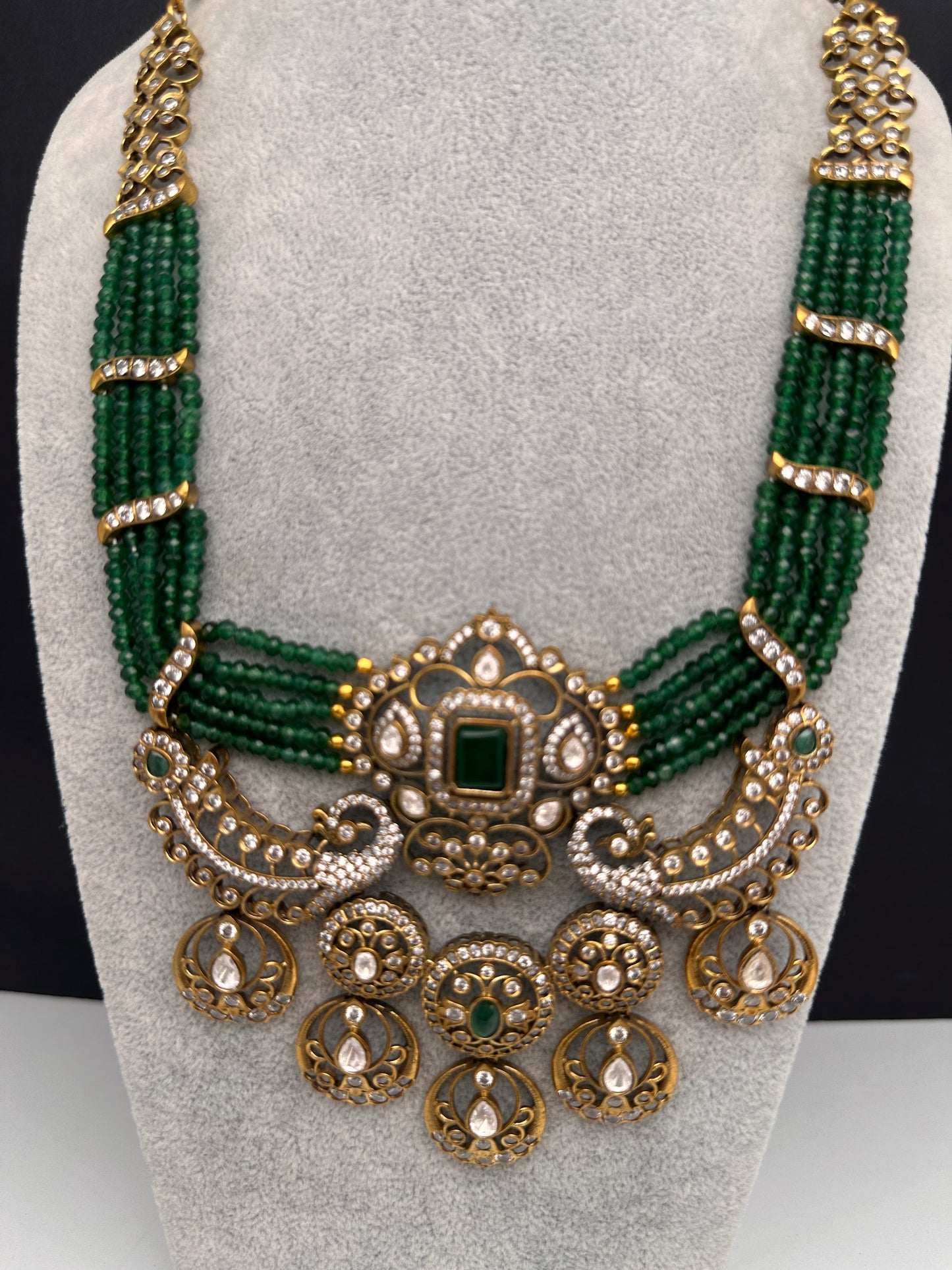 Victorian Kundan  Color Multi Layer  Beads Necklace - Green