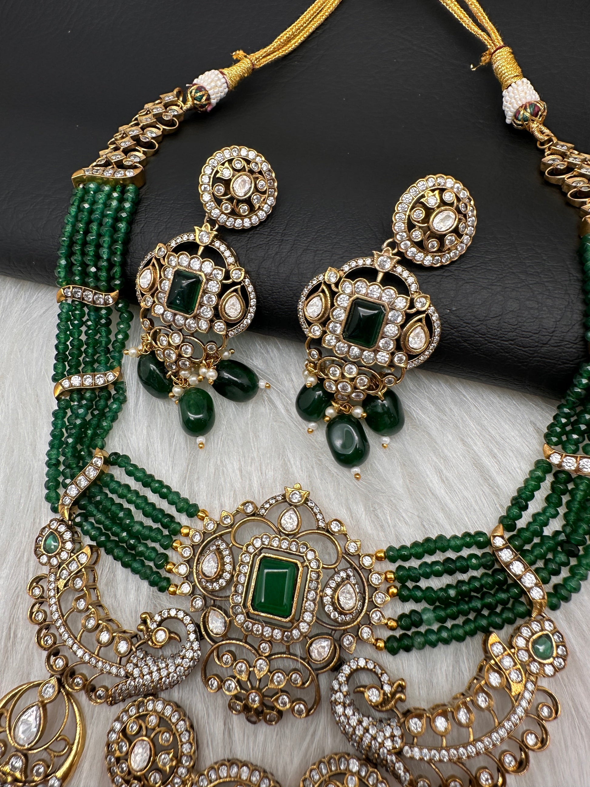 Victorian Kundan  Color Multi Layer  Beads Necklace - Green