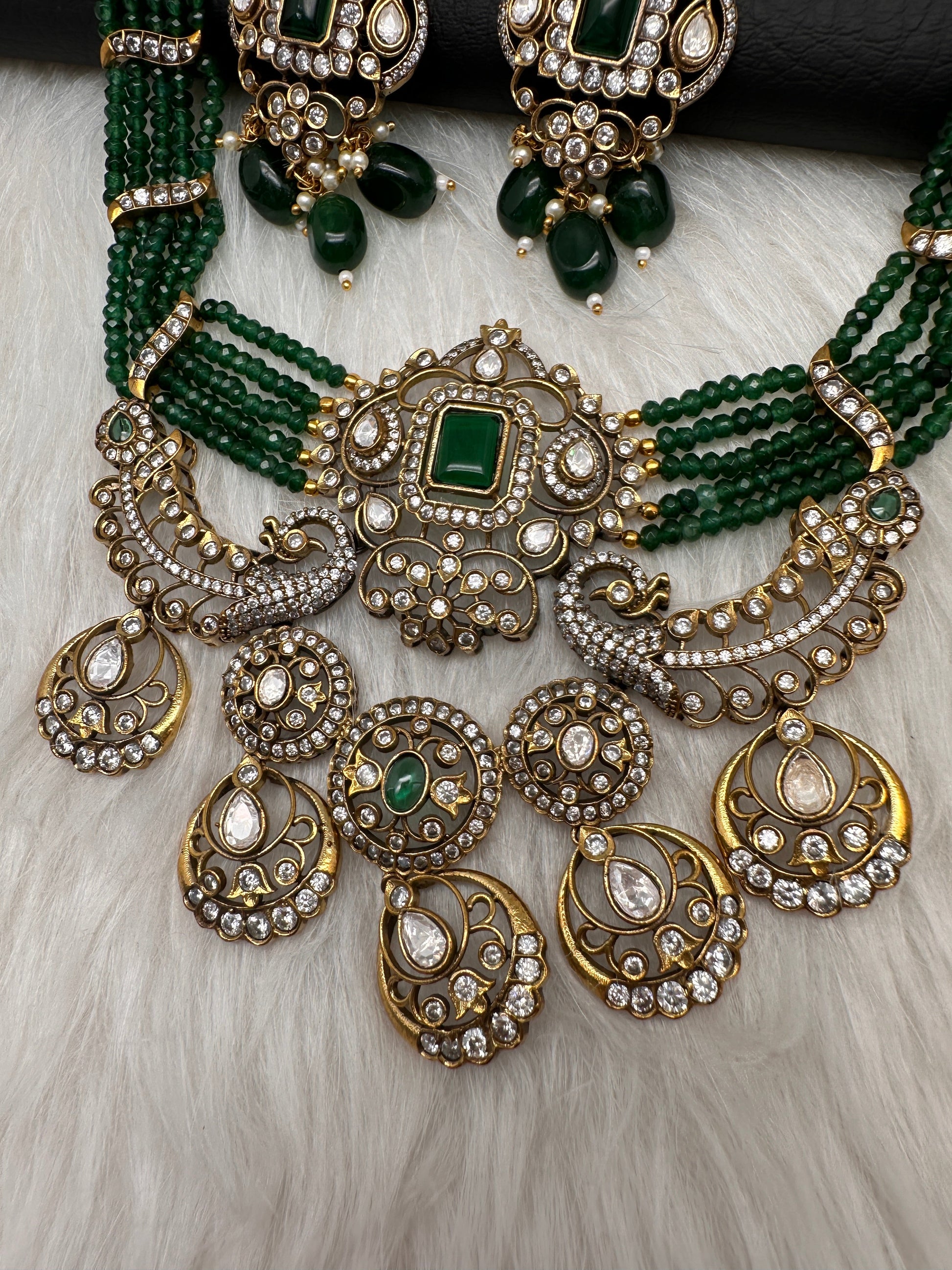 Victorian Kundan  Color Multi Layer  Beads Necklace - Green