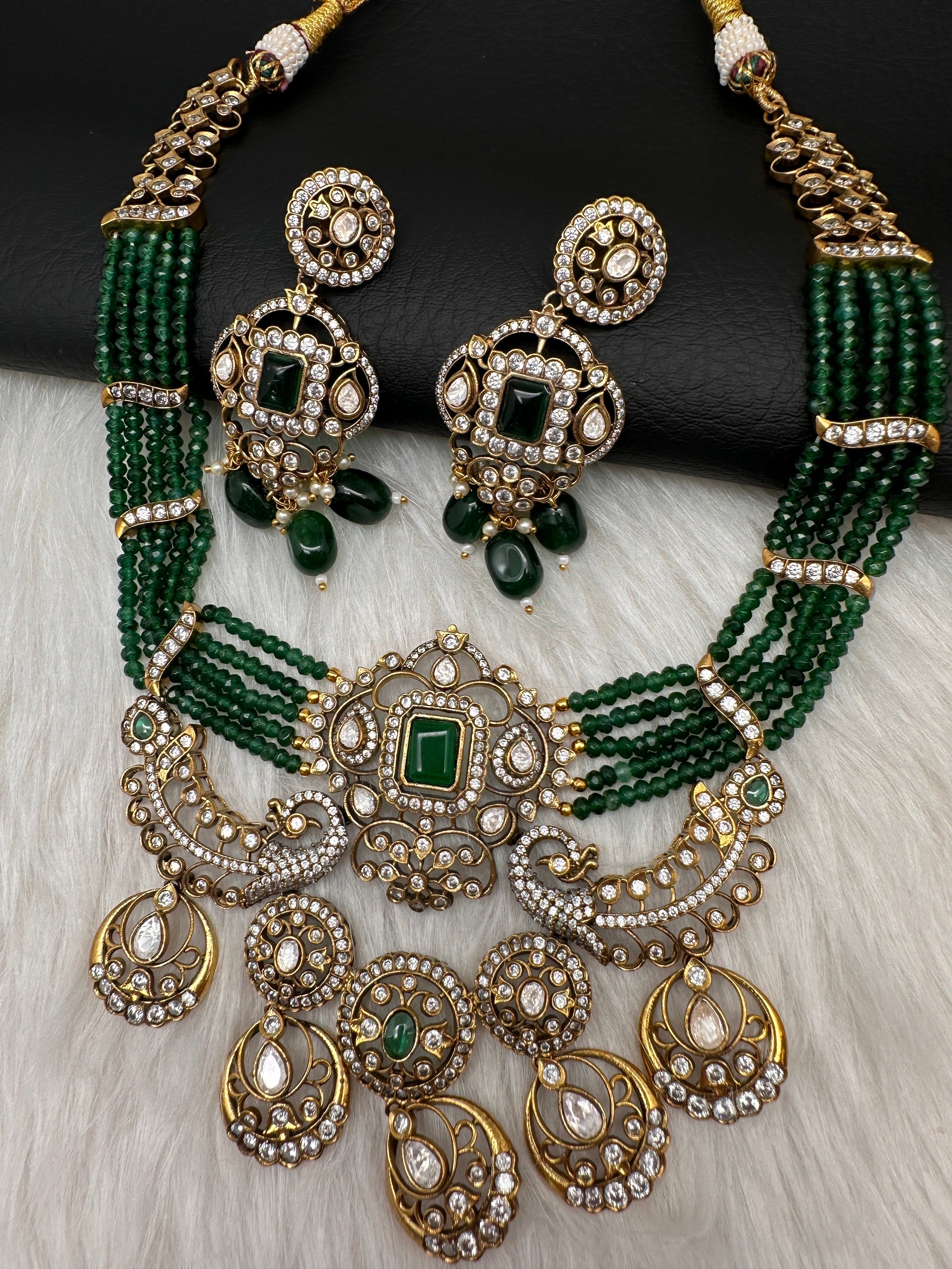 Victorian Kundan  Color Multi Layer  Beads Necklace - Green