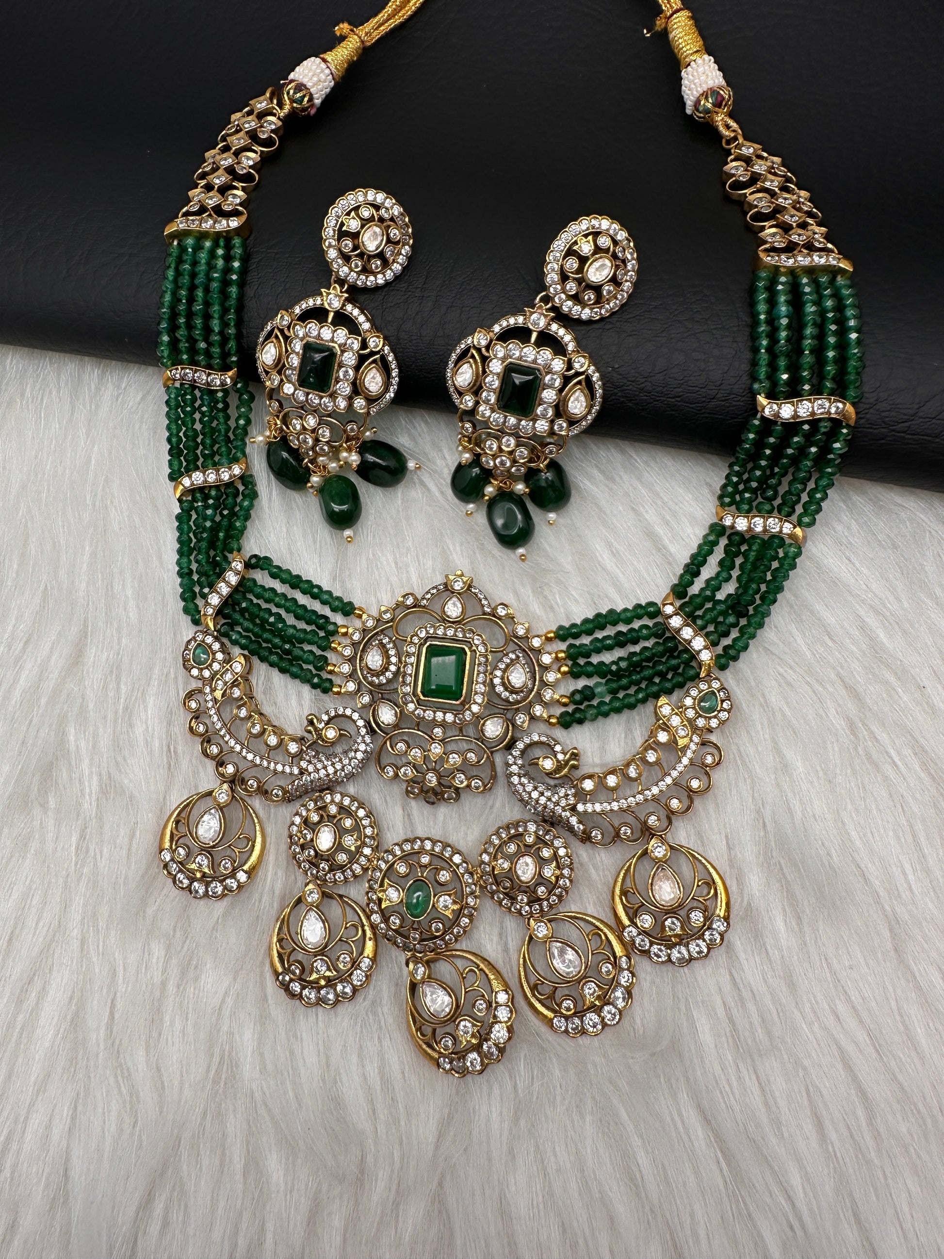 Victorian Kundan  Color Multi Layer  Beads Necklace - Green