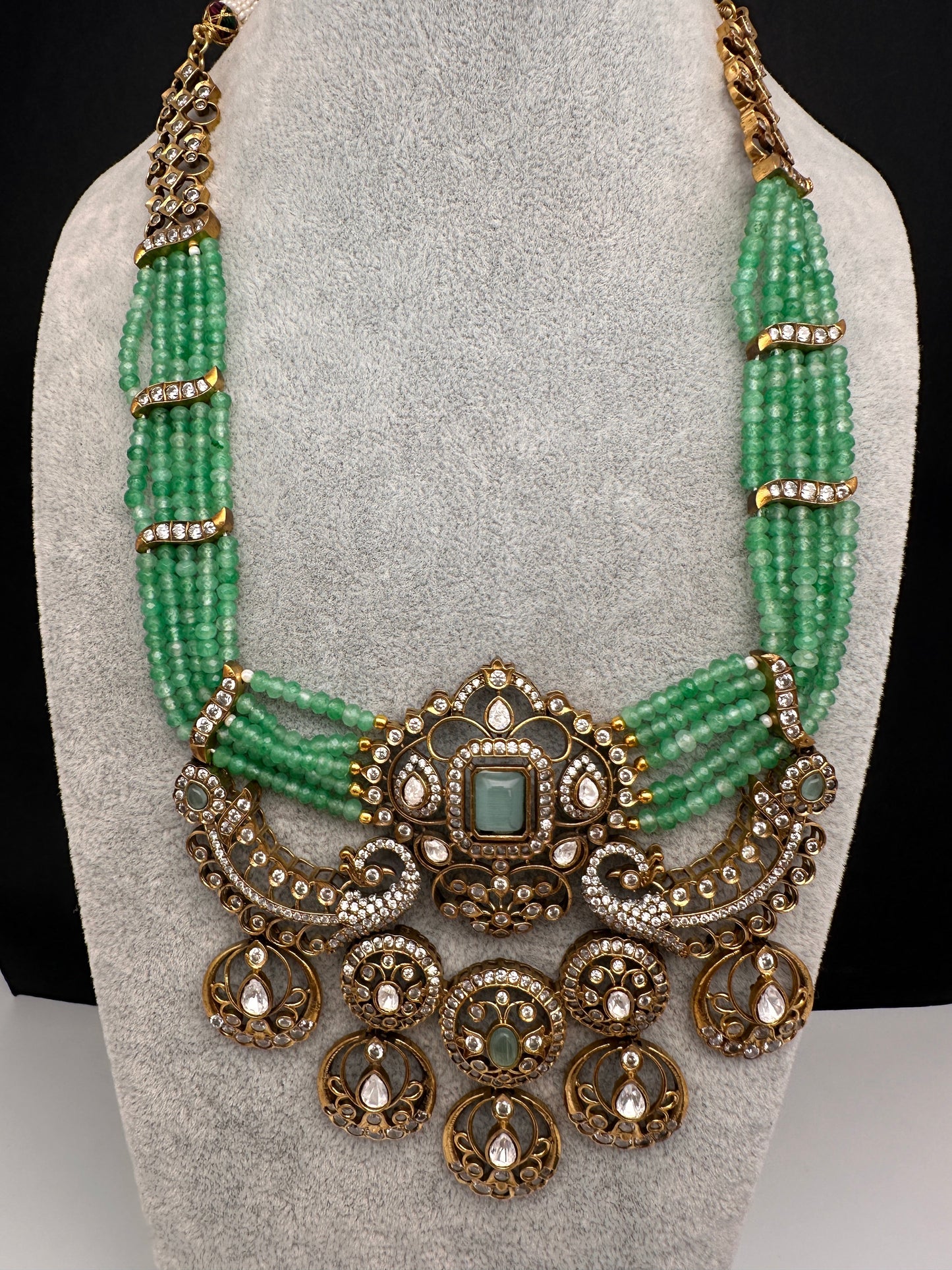 Victorian Kundan  Color Multi Layer  Beads Necklace - LightGreen