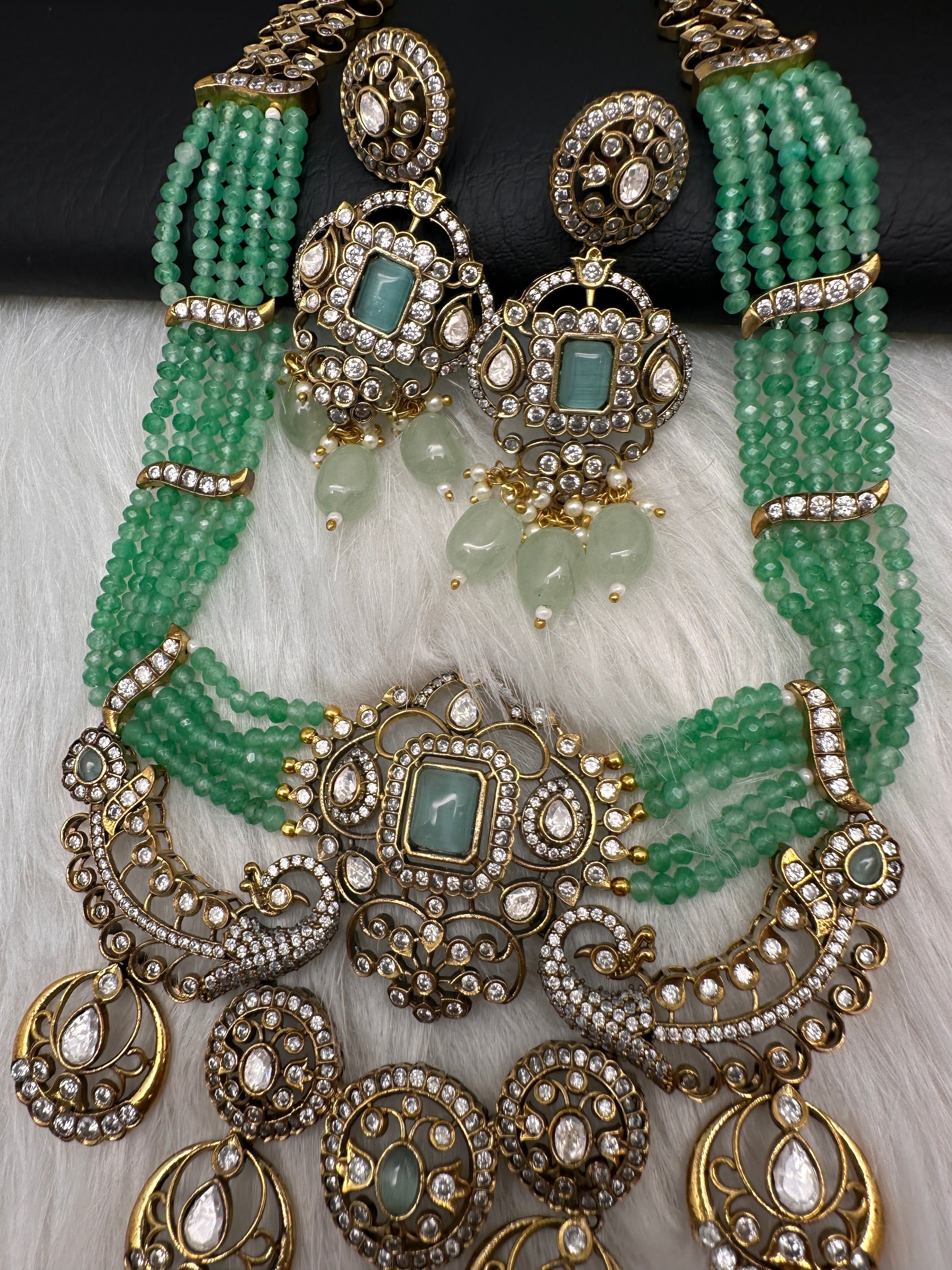 Victorian Kundan  Color Multi Layer  Beads Necklace - LightGreen