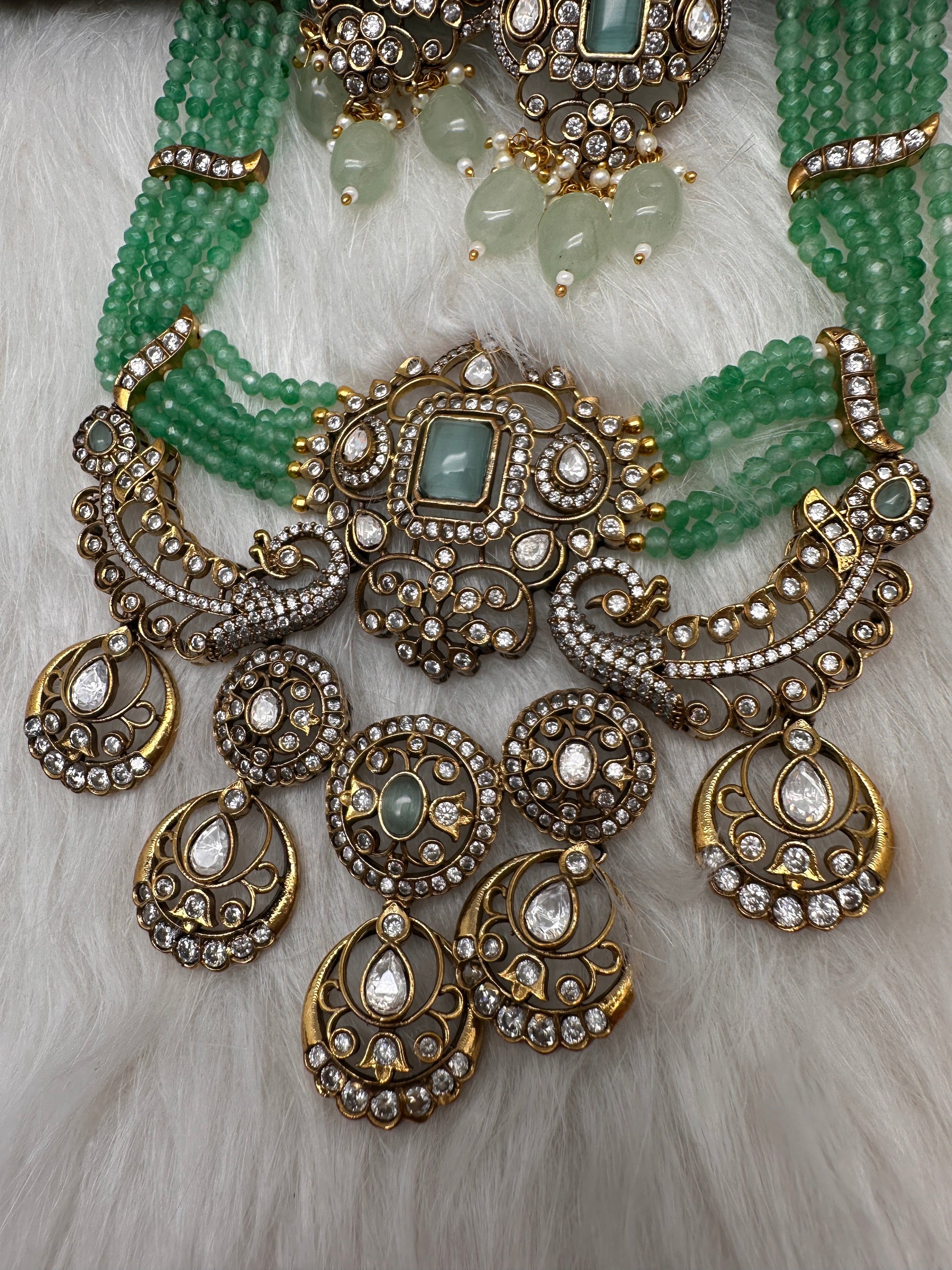 Victorian Kundan  Color Multi Layer  Beads Necklace - LightGreen