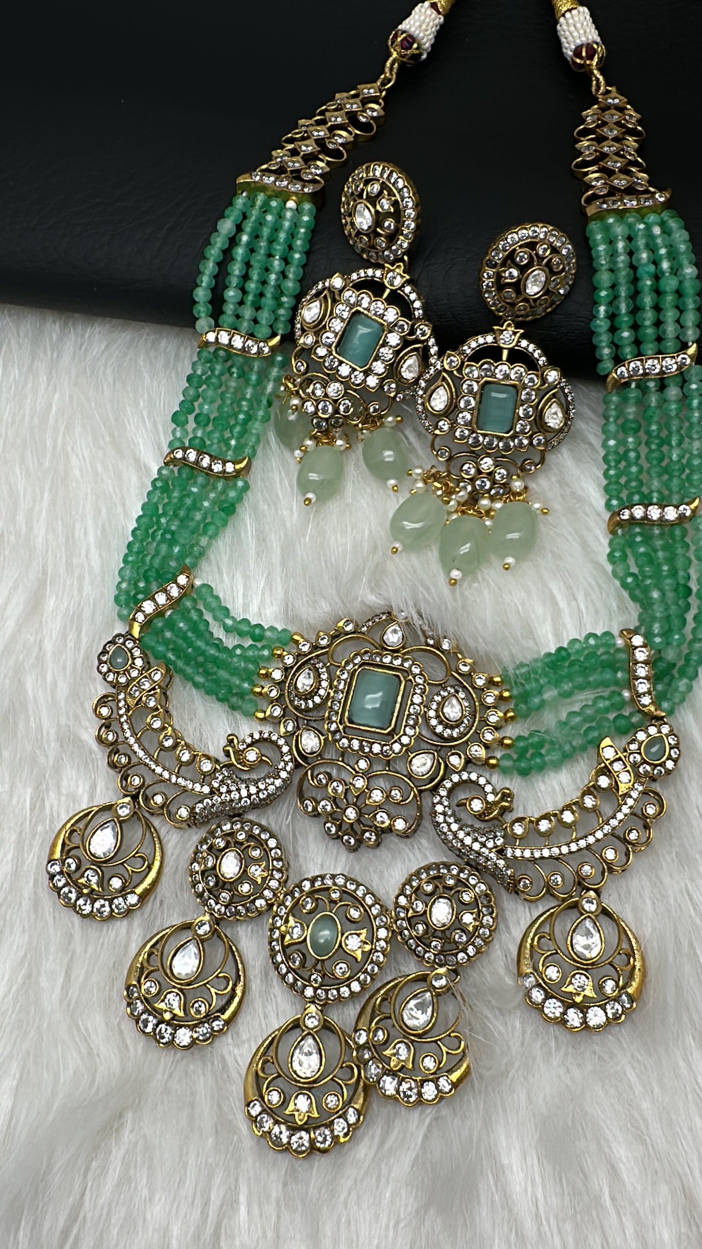 Victorian Kundan  Color Multi Layer  Beads Necklace - LightGreen